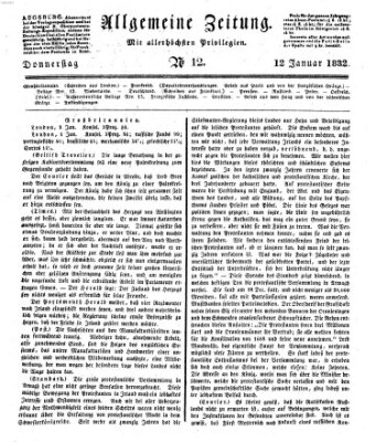 Allgemeine Zeitung Donnerstag 12. Januar 1832