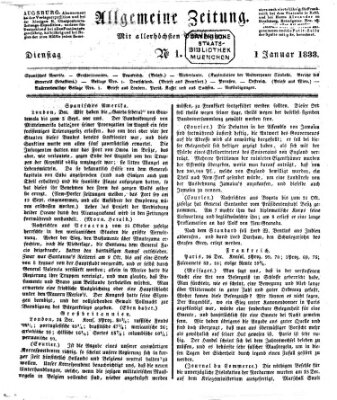 Allgemeine Zeitung Dienstag 1. Januar 1833