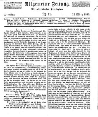 Allgemeine Zeitung Dienstag 12. März 1833