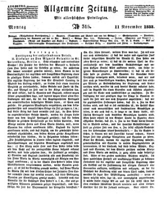 Allgemeine Zeitung Montag 11. November 1833