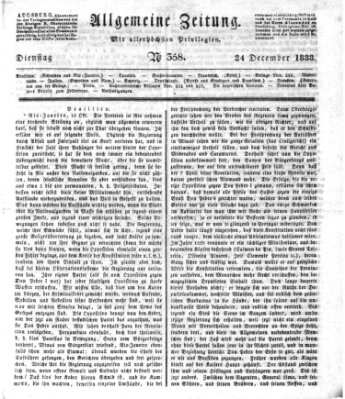 Allgemeine Zeitung Dienstag 24. Dezember 1833