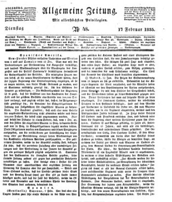 Allgemeine Zeitung Dienstag 17. Februar 1835