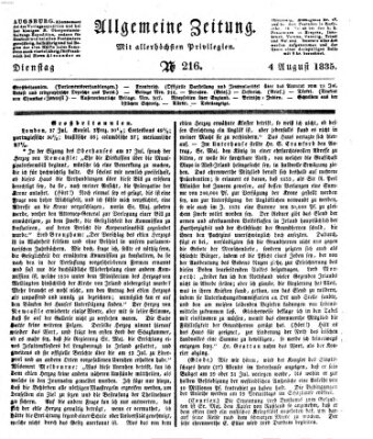 Allgemeine Zeitung Dienstag 4. August 1835