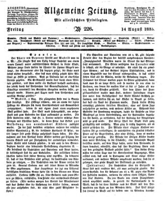 Allgemeine Zeitung Freitag 14. August 1835