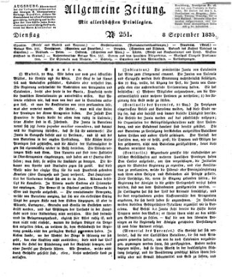 Allgemeine Zeitung Dienstag 8. September 1835