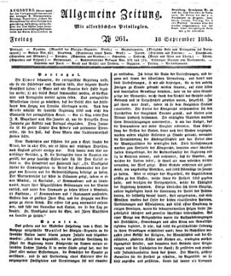 Allgemeine Zeitung Freitag 18. September 1835