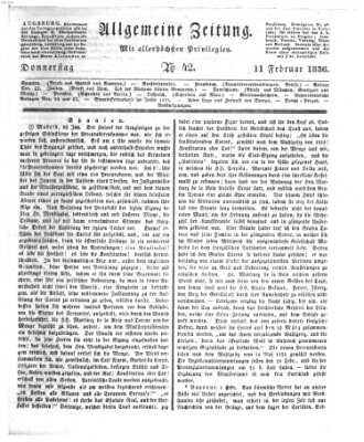 Allgemeine Zeitung Donnerstag 11. Februar 1836