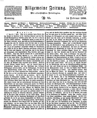 Allgemeine Zeitung Sonntag 14. Februar 1836
