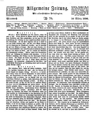 Allgemeine Zeitung Mittwoch 16. März 1836