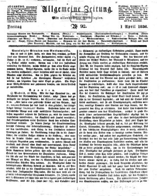 Allgemeine Zeitung Freitag 1. April 1836