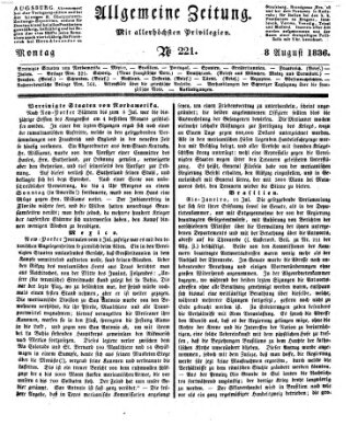 Allgemeine Zeitung Montag 8. August 1836