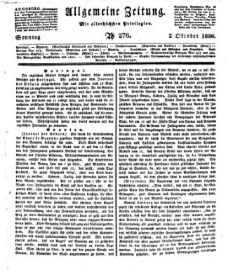 Allgemeine Zeitung Sonntag 2. Oktober 1836
