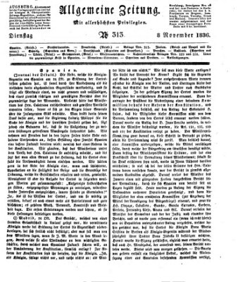 Allgemeine Zeitung Dienstag 8. November 1836
