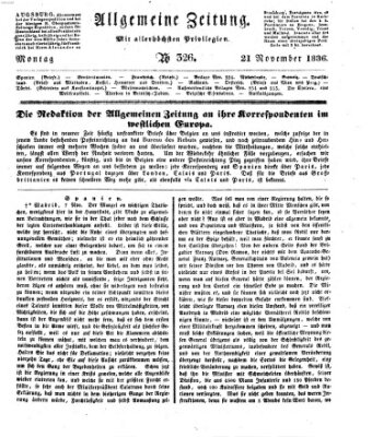 Allgemeine Zeitung Montag 21. November 1836