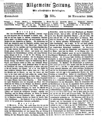 Allgemeine Zeitung Samstag 26. November 1836
