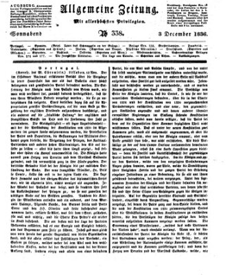 Allgemeine Zeitung Samstag 3. Dezember 1836