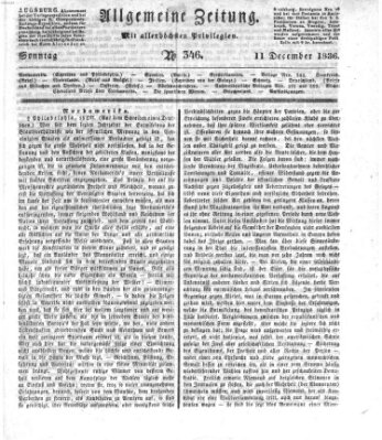 Allgemeine Zeitung Sonntag 11. Dezember 1836