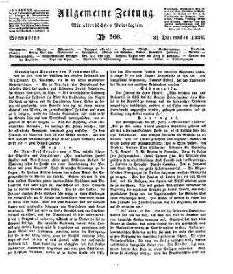Allgemeine Zeitung Samstag 31. Dezember 1836