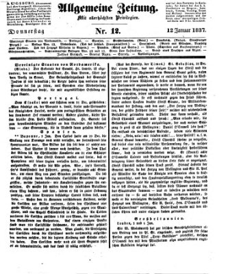 Allgemeine Zeitung Donnerstag 12. Januar 1837