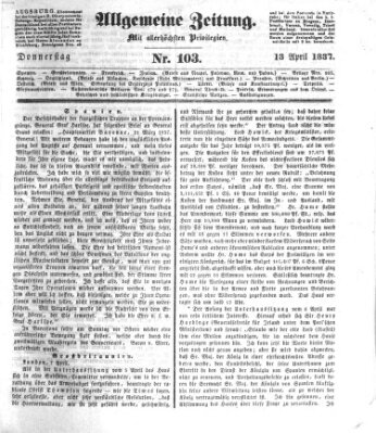 Allgemeine Zeitung Donnerstag 13. April 1837