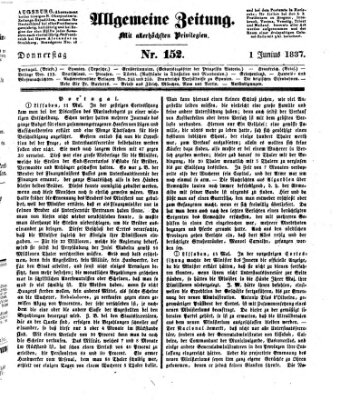 Allgemeine Zeitung Donnerstag 1. Juni 1837