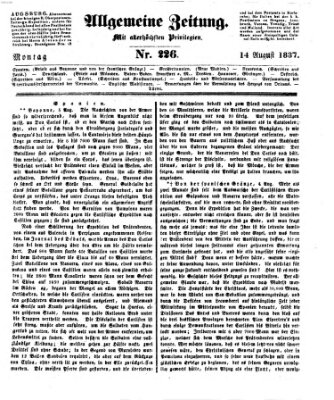 Allgemeine Zeitung Montag 14. August 1837