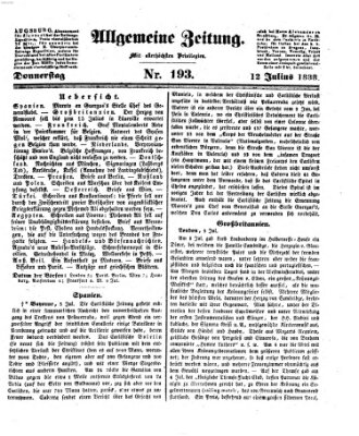 Allgemeine Zeitung Donnerstag 12. Juli 1838