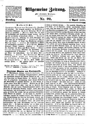 Allgemeine Zeitung Dienstag 2. April 1839