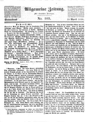 Allgemeine Zeitung Samstag 13. April 1839