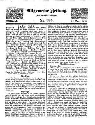 Allgemeine Zeitung Mittwoch 11. Dezember 1839