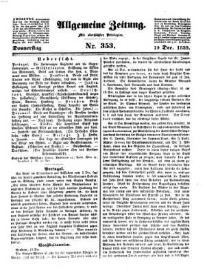 Allgemeine Zeitung Donnerstag 19. Dezember 1839