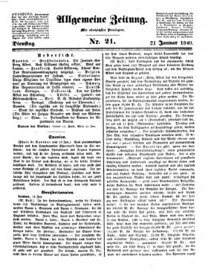 Allgemeine Zeitung Dienstag 21. Januar 1840
