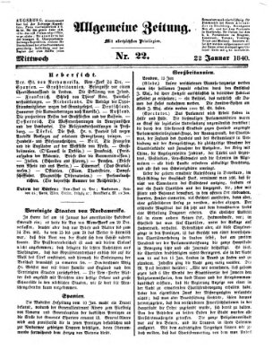 Allgemeine Zeitung Mittwoch 22. Januar 1840