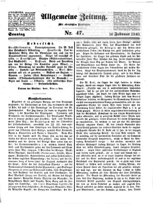 Allgemeine Zeitung Sonntag 16. Februar 1840