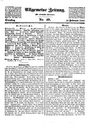 Allgemeine Zeitung Dienstag 18. Februar 1840