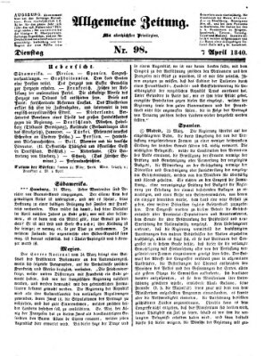 Allgemeine Zeitung Dienstag 7. April 1840