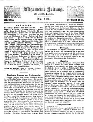 Allgemeine Zeitung Montag 13. April 1840