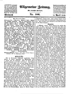 Allgemeine Zeitung Mittwoch 15. April 1840