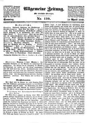 Allgemeine Zeitung Sonntag 19. April 1840
