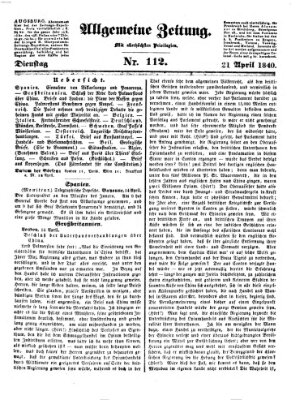 Allgemeine Zeitung Dienstag 21. April 1840
