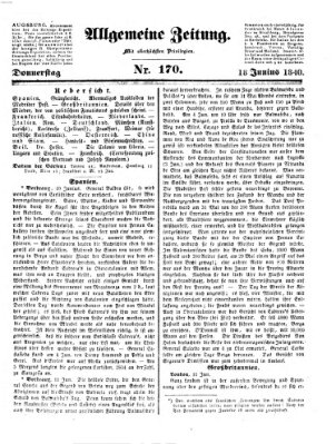Allgemeine Zeitung Donnerstag 18. Juni 1840
