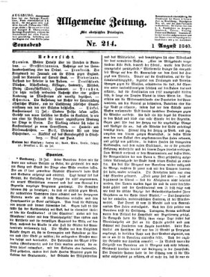 Allgemeine Zeitung Samstag 1. August 1840