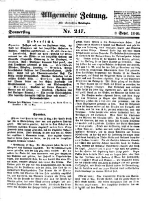 Allgemeine Zeitung Donnerstag 3. September 1840
