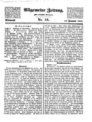 Allgemeine Zeitung Mittwoch 13. Januar 1841