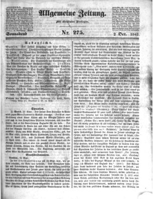 Allgemeine Zeitung Samstag 2. Oktober 1841