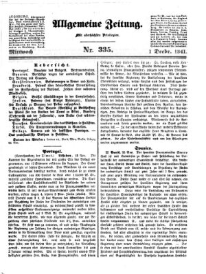 Allgemeine Zeitung Mittwoch 1. Dezember 1841