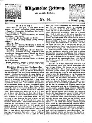 Allgemeine Zeitung Sonntag 3. April 1842
