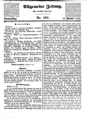 Allgemeine Zeitung Donnerstag 30. Juni 1842