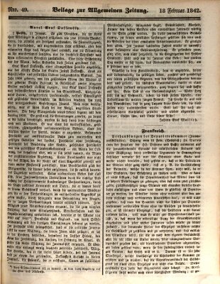 Allgemeine Zeitung Freitag 18. Februar 1842