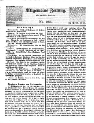 Allgemeine Zeitung Freitag 22. September 1843